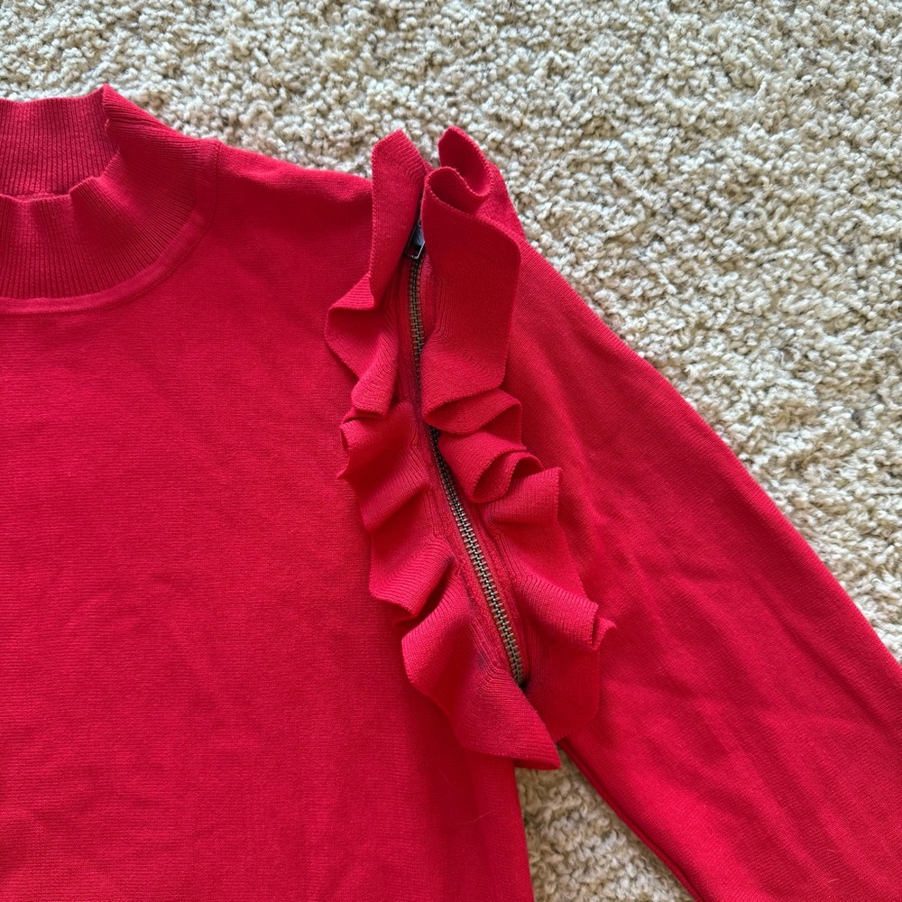 Halogen Ruffle Shoulder Removable Zip Sleeve Red … - image 3